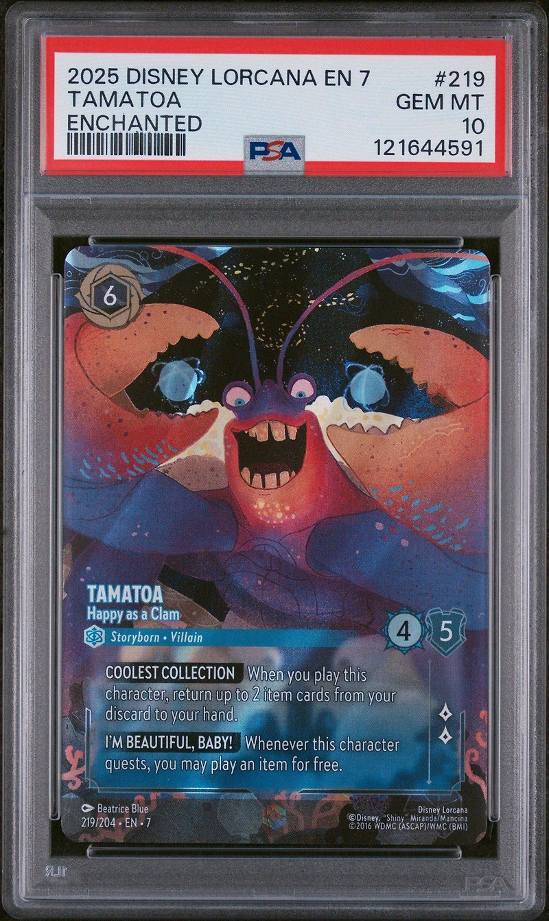 2025 Disney Lorcana En 7-archazia's Island 219 Tamatoa - Happy As A Clam Enchanted PSA 10
