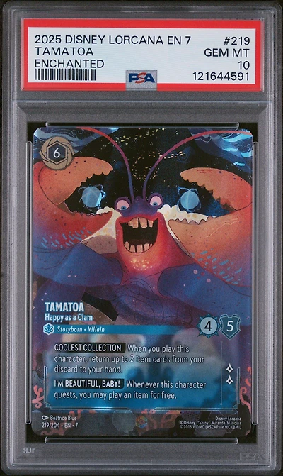2025 Disney Lorcana En 7-archazia's Island 219 Tamatoa - Happy As A Clam Enchanted PSA 10