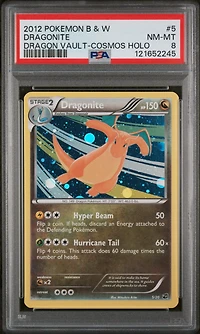 2012 Pokemon Black & White Dragon Vault 5 Dragonite Cosmos Holo PSA 8