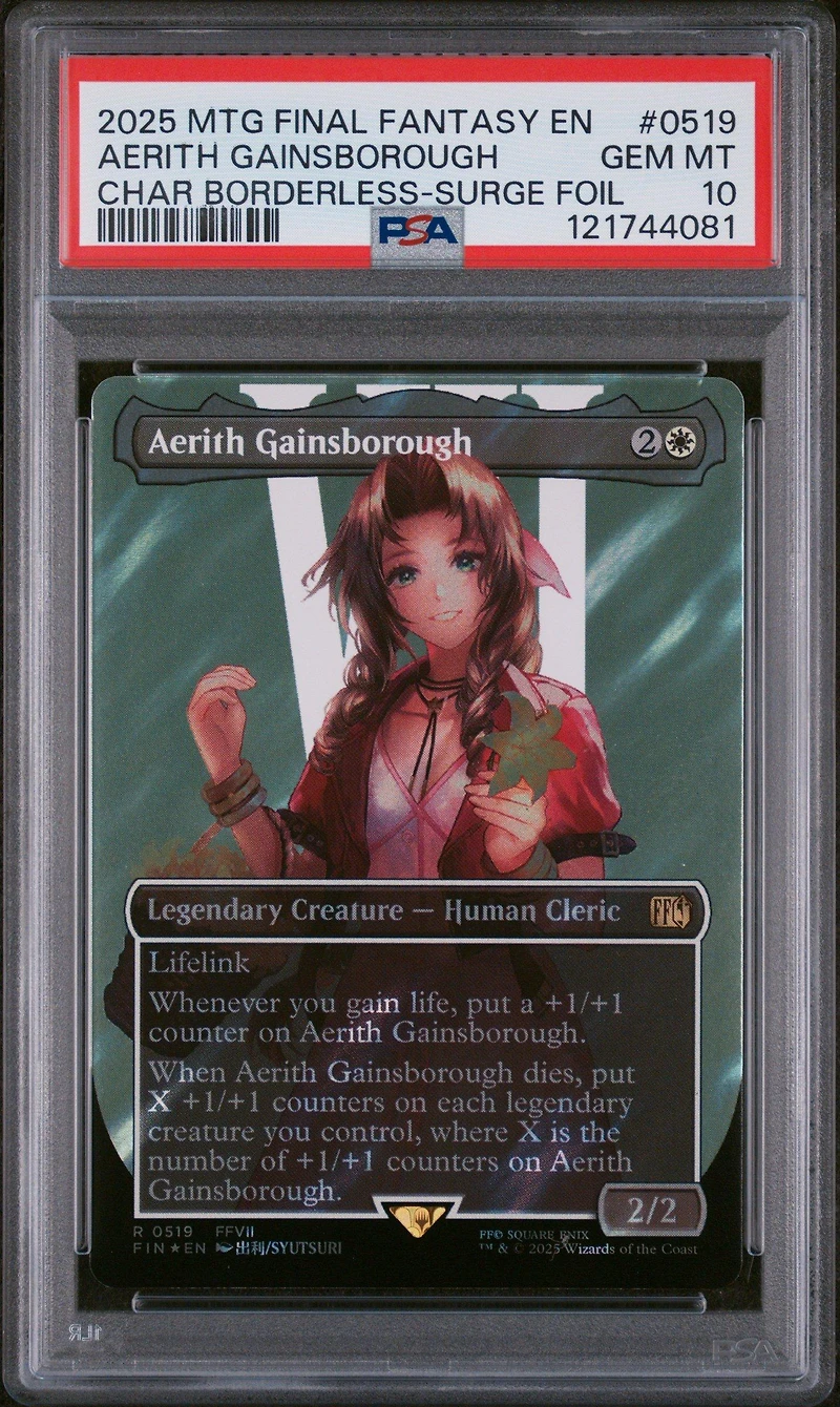 2025 Magic The Gathering Final Fantasy 0519 Aerith Gainsborough Character Borderless-surge Foil PSA 10