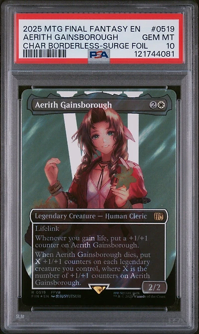 2025 Magic The Gathering Final Fantasy 0519 Aerith Gainsborough Character Borderless-surge Foil PSA 10