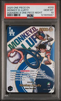 2025 One Piece Promos 010 Monkey D. Luffy Dodgers X One Piece Night PSA 10