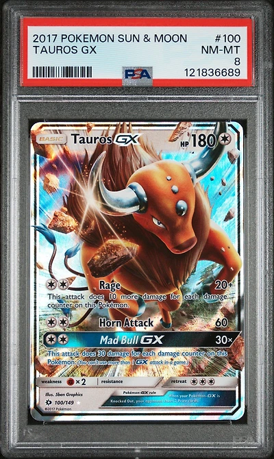 2017 Pokemon Sun & Moon 100 Tauros Gx PSA