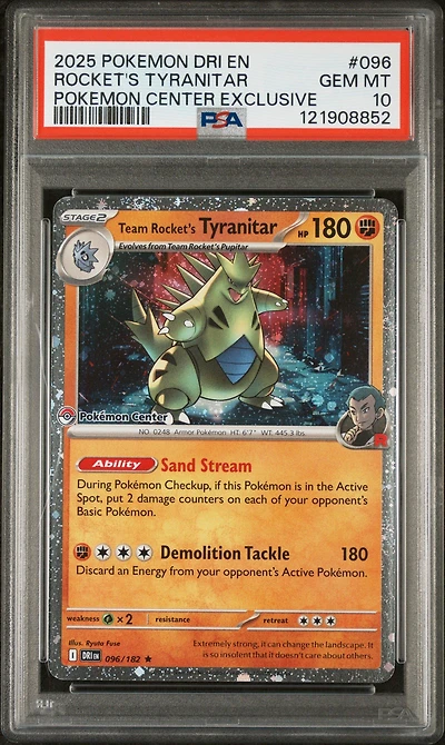 2025 Pokemon Dri En-destined Rivals 096 Team Rocket's Tyranitar Pokemon Center Exclusive PSA