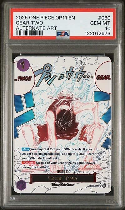 2025 One Piece Op11-a Fist Of Divine Speed 080 Gear Two Alternate Art PSA 10