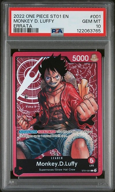 2022 One Piece Starter Deck St01-straw Hat Crew 001 Monkey D. Luffy Errata PSA 10