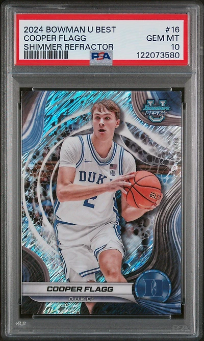 2024 Bowman University Best 16 Cooper Flagg Shimmer Refractor PSA 10