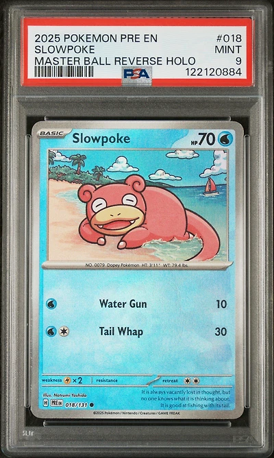 2025 Pokemon Pre En-prismatic Evolutions 018 Slowpoke Master Ball Reverse Holo PSA 9
