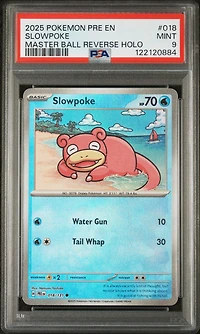2025 Pokemon Pre En-prismatic Evolutions 018 Slowpoke Master Ball Reverse Holo PSA 9