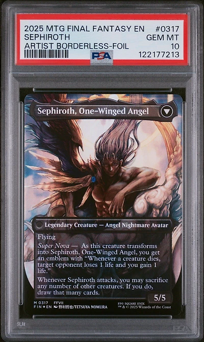 2025 Magic The Gathering Final Fantasy 0317 Sephiroth, Fabled Soldier/sephiroth, One-winged Angel Artist Borderless-foil PSA 10