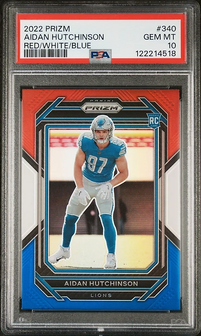 2022 Panini Prizm 340 Aidan Hutchinson Red/white/blue PSA 10