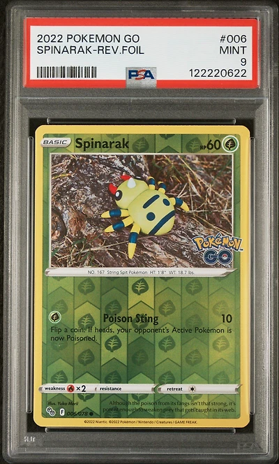 2022 Pokemon Go 006 Spinarak-reverse Foil PSA 9