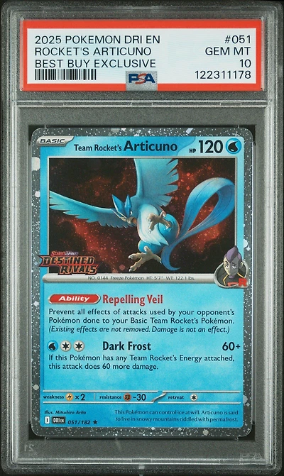 2025 Pokemon Dri En-destined Rivals 051 Team Rocket's Articuno Best Buy Exclusive PSA