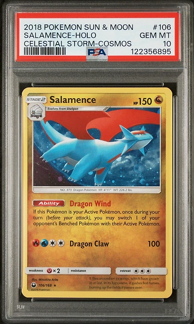 2018 Pokemon Sun & Moon Celestial Storm 106 Salamence-holo Cosmos PSA 10