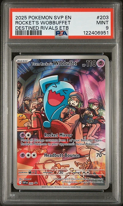 2025 Pokemon Svp En-sv Black Star Promo 203 Team Rocket's Wobbuffet Destined Rivals Elite Trainer Box PSA