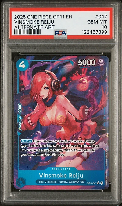 2025 One Piece Op11-a Fist Of Divine Speed 047 Vinsmoke Reiju Alternate Art PSA 10