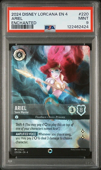 2024 Disney Lorcana En 4-ursula's Return 220 Ariel - Sonic Warrior Enchanted PSA 9