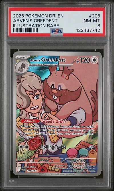 2025 Pokemon Dri En-destined Rivals 205 Arven's Greedent Illustration Rare PSA