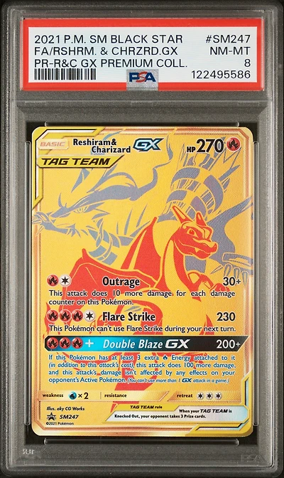 2021 Pokemon Sm Black Star Promo Sm247 Full Art/reshiram & Charizard Gx Reshiram & Charizard Gx Premium Collection PSA