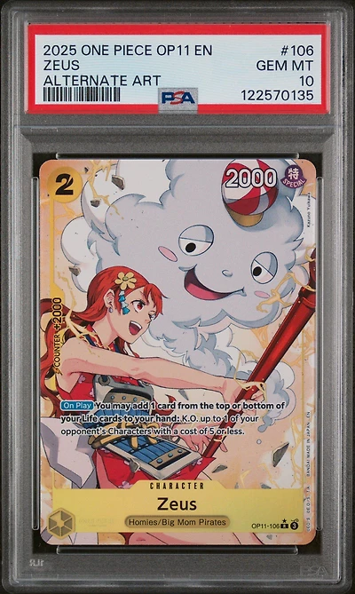 2025 One Piece Op11-a Fist Of Divine Speed 106 Zeus Alternate Art PSA 10