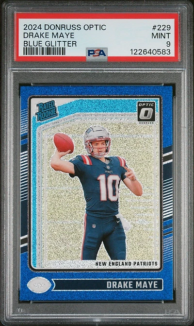 2024 Panini Donruss Optic 229 Drake Maye Blue Glitter PSA 9