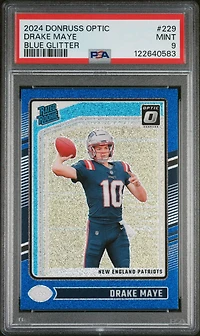 2024 Panini Donruss Optic 229 Drake Maye Blue Glitter PSA 9