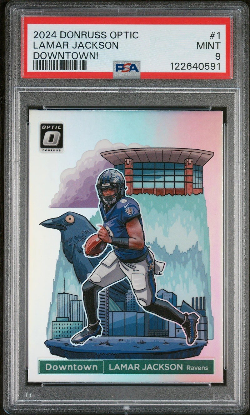 2024 Panini Donruss Optic Downtown! 1 Lamar Jackson PSA 9