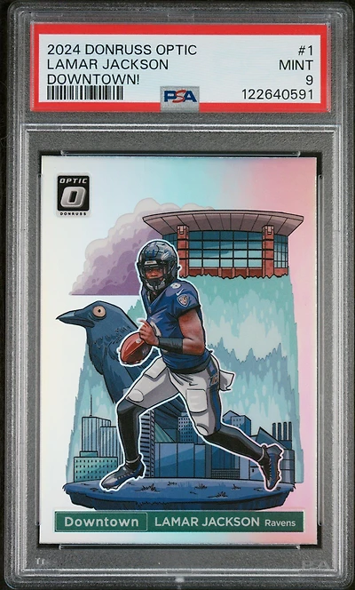 2024 Panini Donruss Optic Downtown! 1 Lamar Jackson PSA 9