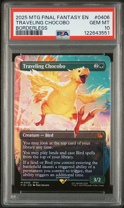 2025 Magic The Gathering Final Fantasy 0406 Traveling Chocobo Borderless PSA 10