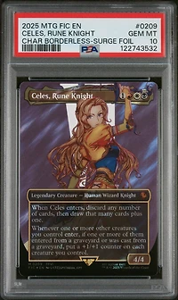 2025 Magic The Gathering Final Fantasy Commander 0209 Celes, Rune Knight Character Borderless-surge Foil PSA 10