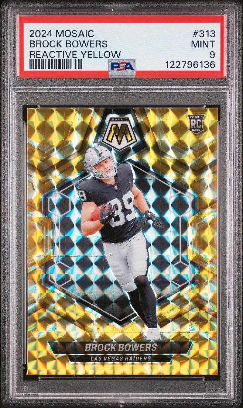 2024 Panini Mosaic 313 Brock Bowers Reactive Yellow PSA 9
