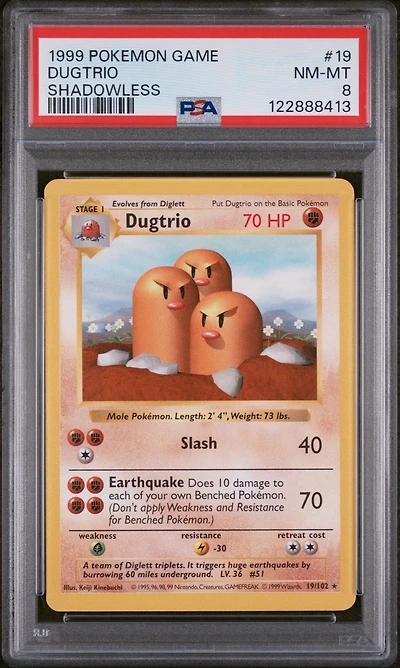 1999 Pokemon Game 19 Dugtrio Shadowless PSA