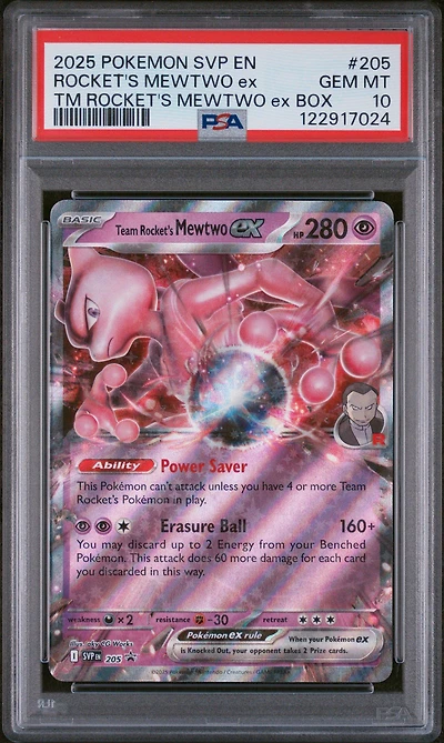 2025 Pokemon Svp En-sv Black Star Promo 205 Team Rocket's Mewtwo Ex Team Rocket's Mewtwo Ex Box PSA