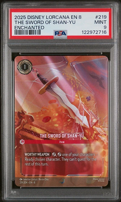 2025 Disney Lorcana En 8-reign Of Jafar 219 The Sword Of Shan-yu Enchanted PSA 9