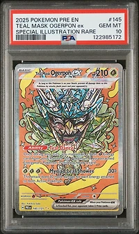 2025 Pokemon Pre En-prismatic Evolutions 145 Teal Mask Ogerpon Ex Special Illustration Rare PSA 10