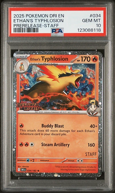 2025 Pokemon Dri En-destined Rivals 034 Ethan's Typhlosion Prerelease-staff PSA 10