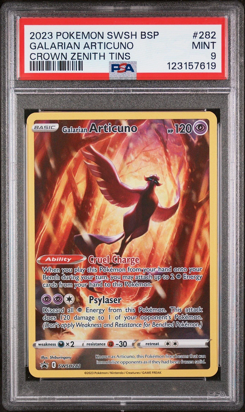 2023 Pokemon Swsh Black Star Promo 282 Galarian Articuno Crown Zenith Tin PSA 9