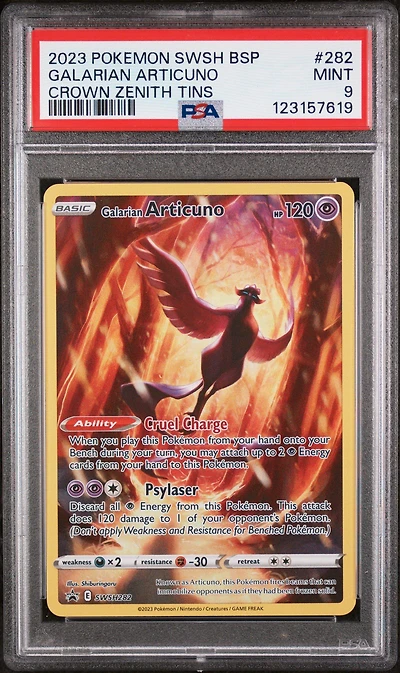2023 Pokemon Swsh Black Star Promo 282 Galarian Articuno Crown Zenith Tin PSA 9