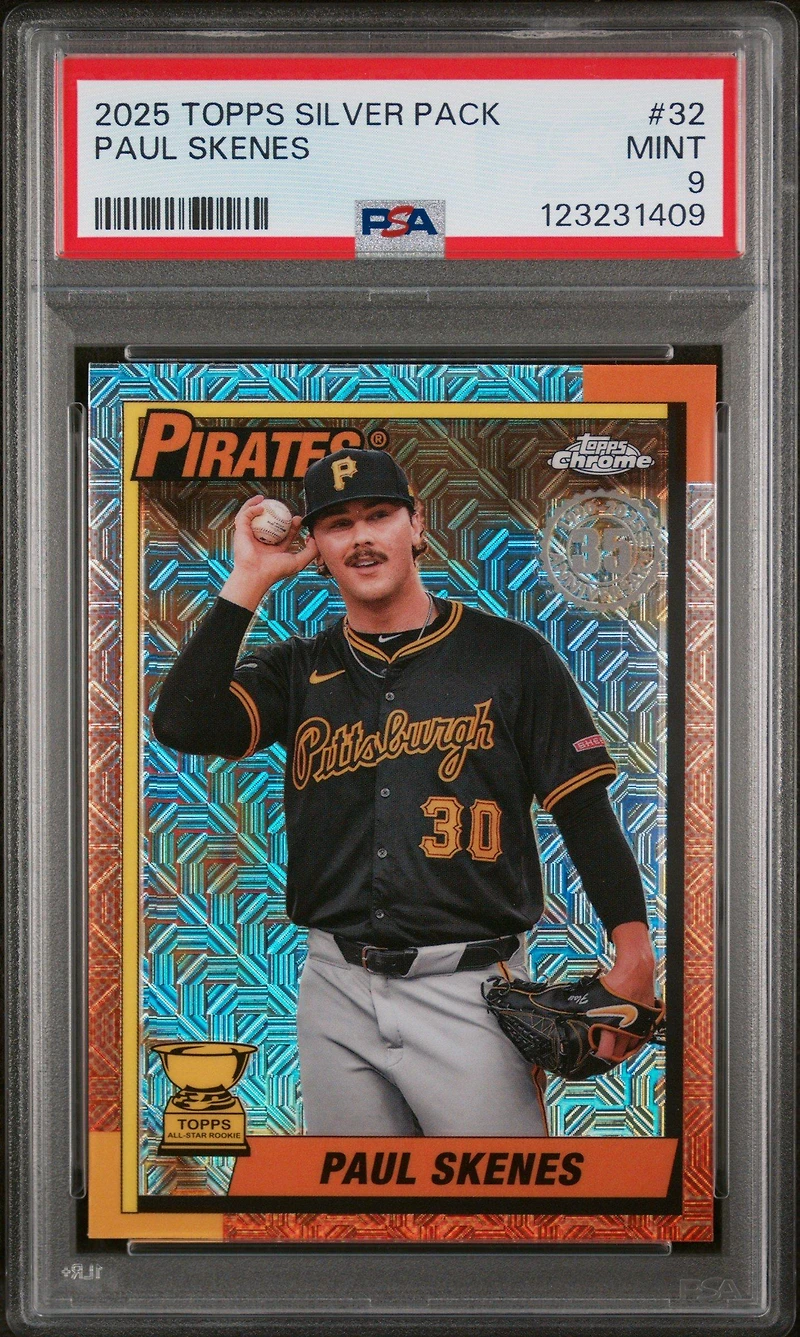 2025 Topps Silver Pack 1990 Chrome Promo 32 Paul Skenes PSA 9