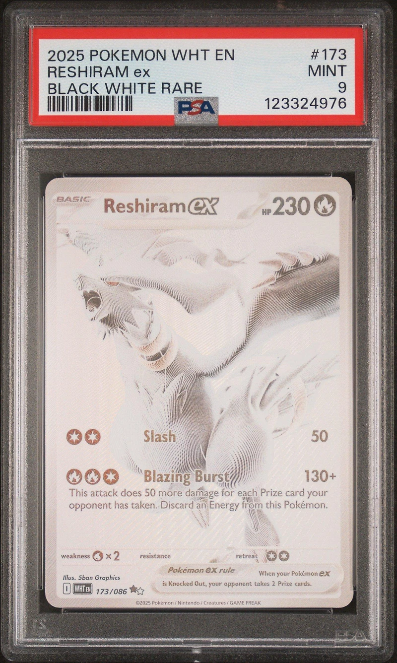2025 Pokemon Wht En-white Flare 173 Reshiram Ex Black White Rare PSA 9
