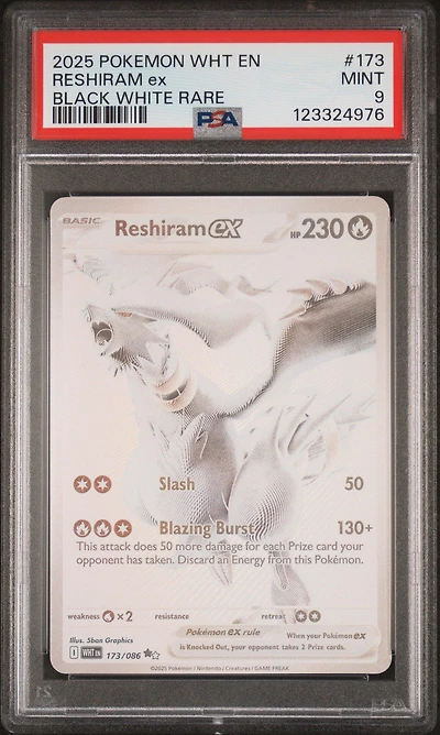 2025 Pokemon Wht En-white Flare 173 Reshiram Ex Black White Rare PSA 9