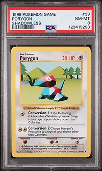 1999 Pokemon Game 39 Porygon Shadowless PSA 8