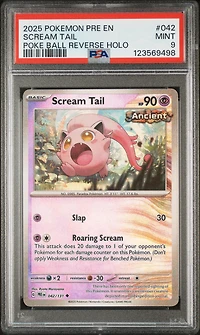 2025 Pokemon Pre En-prismatic Evolutions 042 Scream Tail Poke Ball Reverse Holo PSA 9