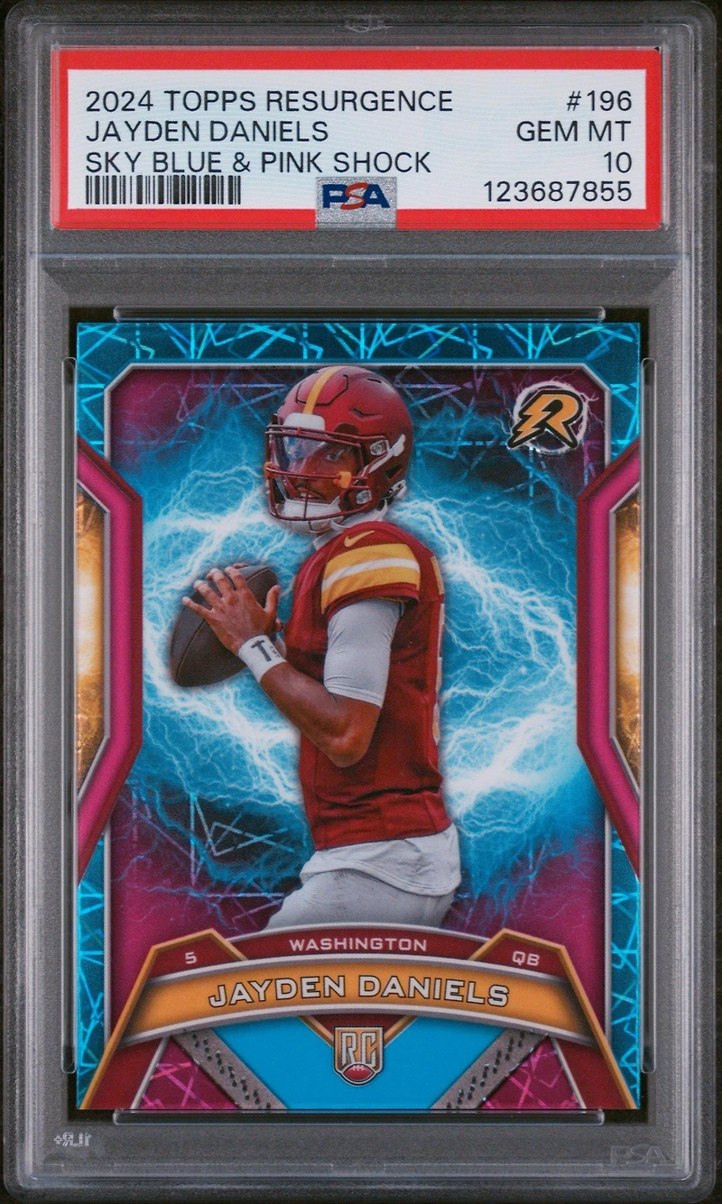 2024 Topps Resurgence 196 Jayden Daniels Sky Blue & Pink Shock PSA 10