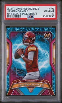 2024 Topps Resurgence 196 Jayden Daniels Sky Blue & Pink Shock PSA 10