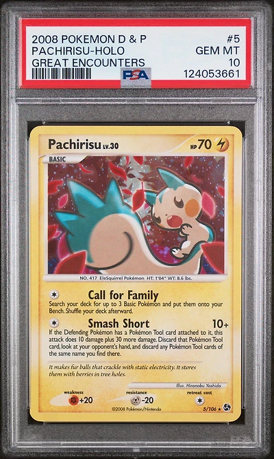 2008 Pokemon Diamond & Pearl Great Encounters 5 Pachirisu-holo PSA 10