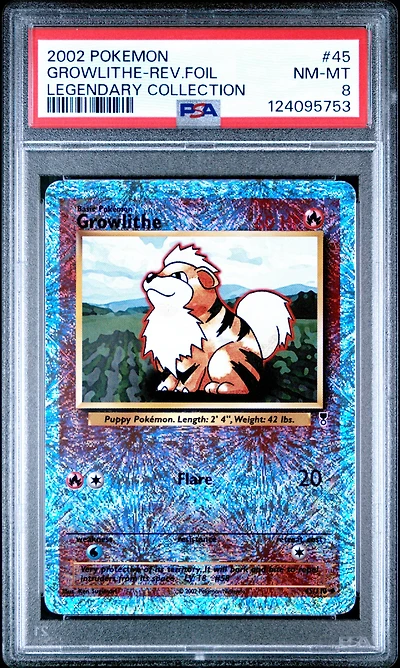 2002 Pokemon Legendary Collection 45 Growlithe-reverse Foil PSA 8