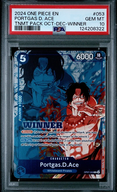2024 One Piece Tournament Pack October-december 053 Portgas D. Ace Winner PSA 10