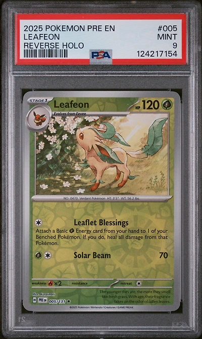 2025 Pokemon Pre En-prismatic Evolutions 005 Leafeon Reverse Holo PSA 9