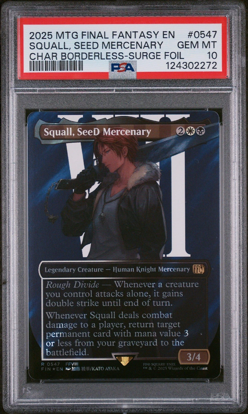 2025 Magic The Gathering Final Fantasy 0547 Squall, Seed Mercenary Character Borderless-surge Foil PSA 10